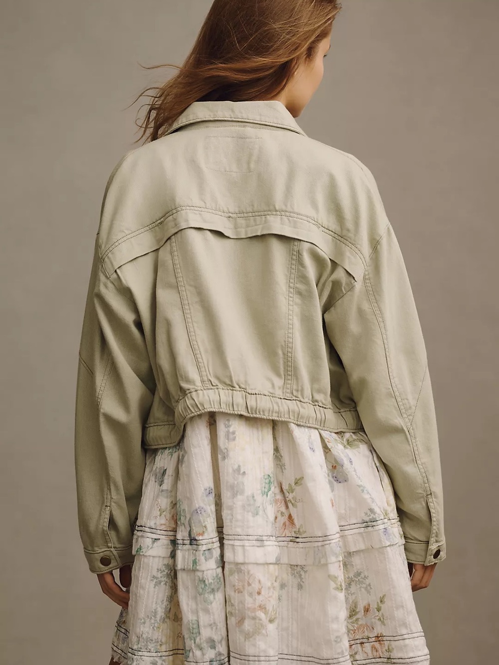 PILCRO ANTHROPOLOGIE Tidal Moto Utility Jacket Cropped Sage Green Tan Sz Medium - Picture 3 of 16